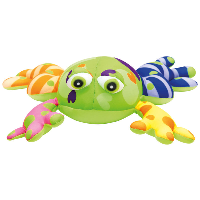 Buntes Frosch-Kuscheltier mit gestreiften Beinen, 32 x 34 cm