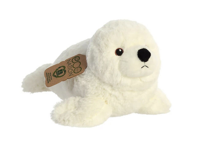 Weiße Robbe als Kuscheltier aus recyceltem Polyester, 31 cm